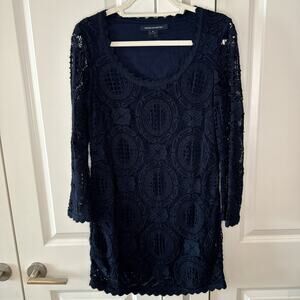 FRENCH CONNECTION Lark Rise Lace Dress Scalloped Crochet Trim Blue | 4
